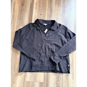 T By Talbots Black V-neck Casual Long Sleeve Cotton Modal Large Shirt NWT $79